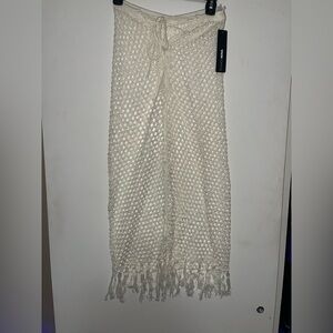 Ivory Knit Fringe Cover Up Skirt